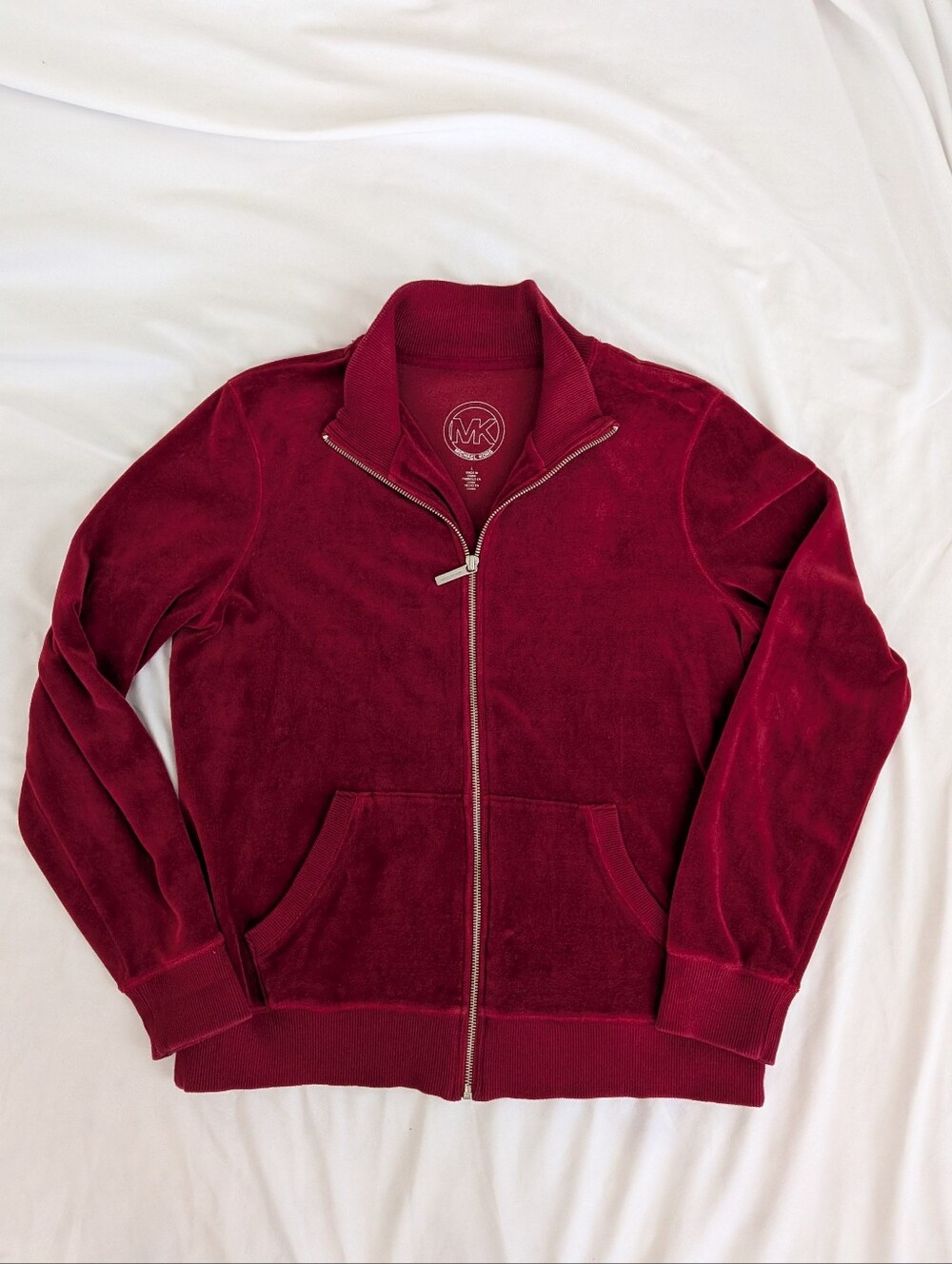 MICHAEL KORS Burgundy Red Velour Velvet Full Zip Tracksuit Jacket Women's Size L